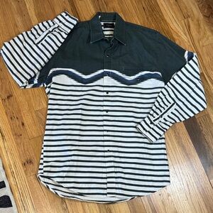 Vintage 90s Roper Western Brushpopper Pearl Snap Shirt Aztec Print & Stripes